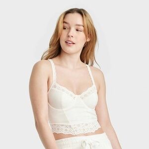 Colsie Women's Eyelet Corset Tie Back Cropped Top Ivory Size 2X